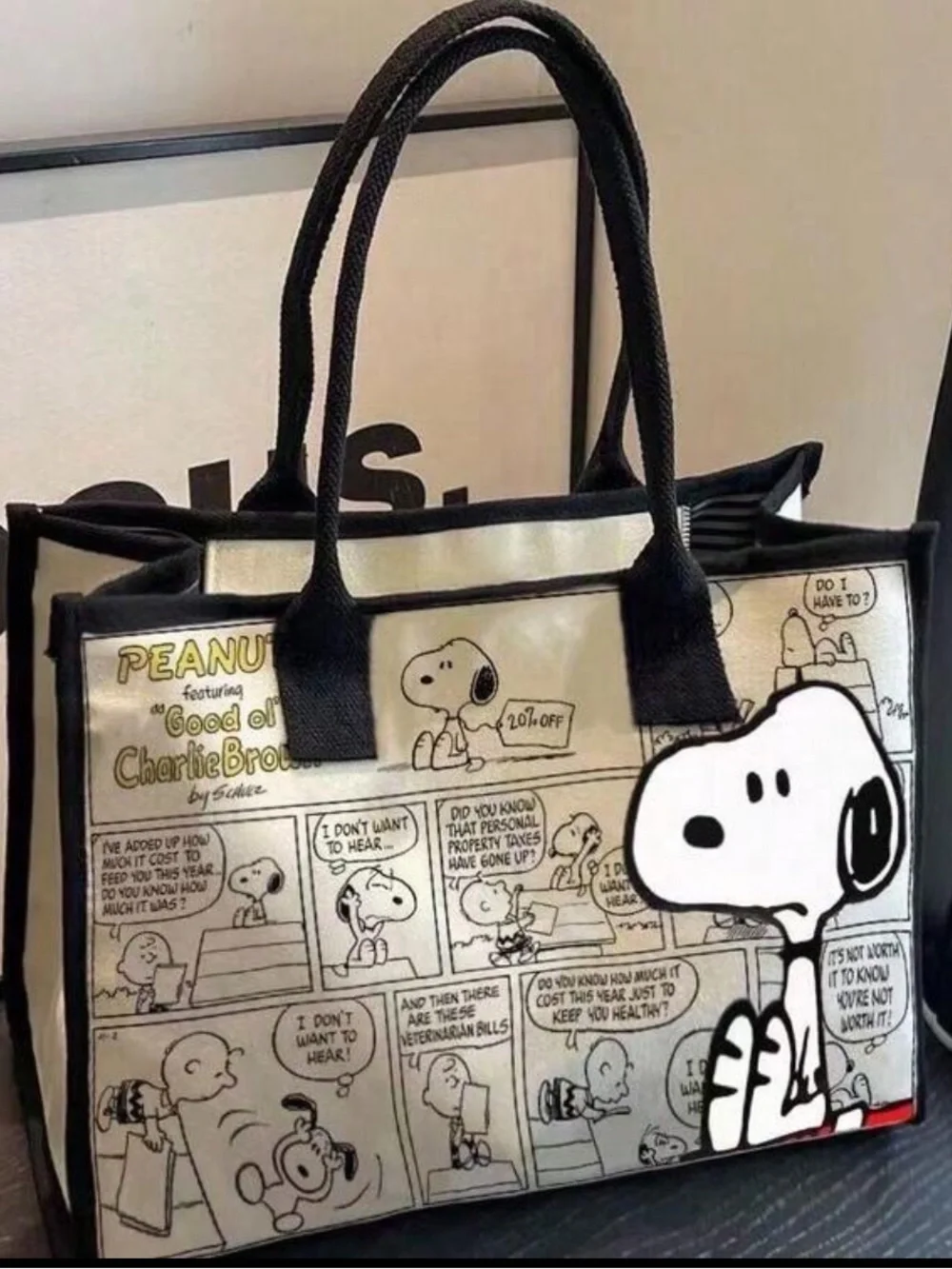 Peanuts Charlie Brown Snoopy Black & Cream Tote Bag NEW 🏷️_2